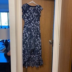 Blue flower long wedding guest dress